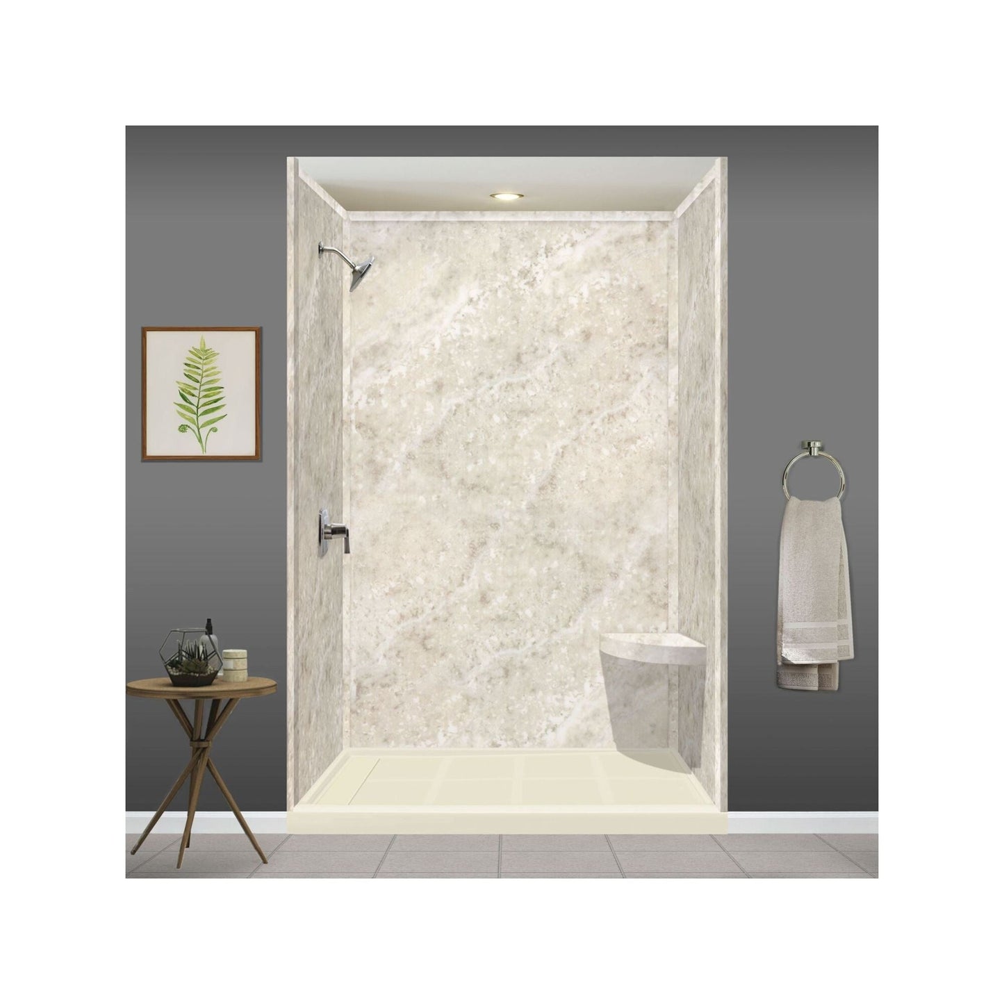Siège de douche d'angle mural en surface solide Transolid Studio 14 po x 14 po - 14,5 x 14,25 x 3