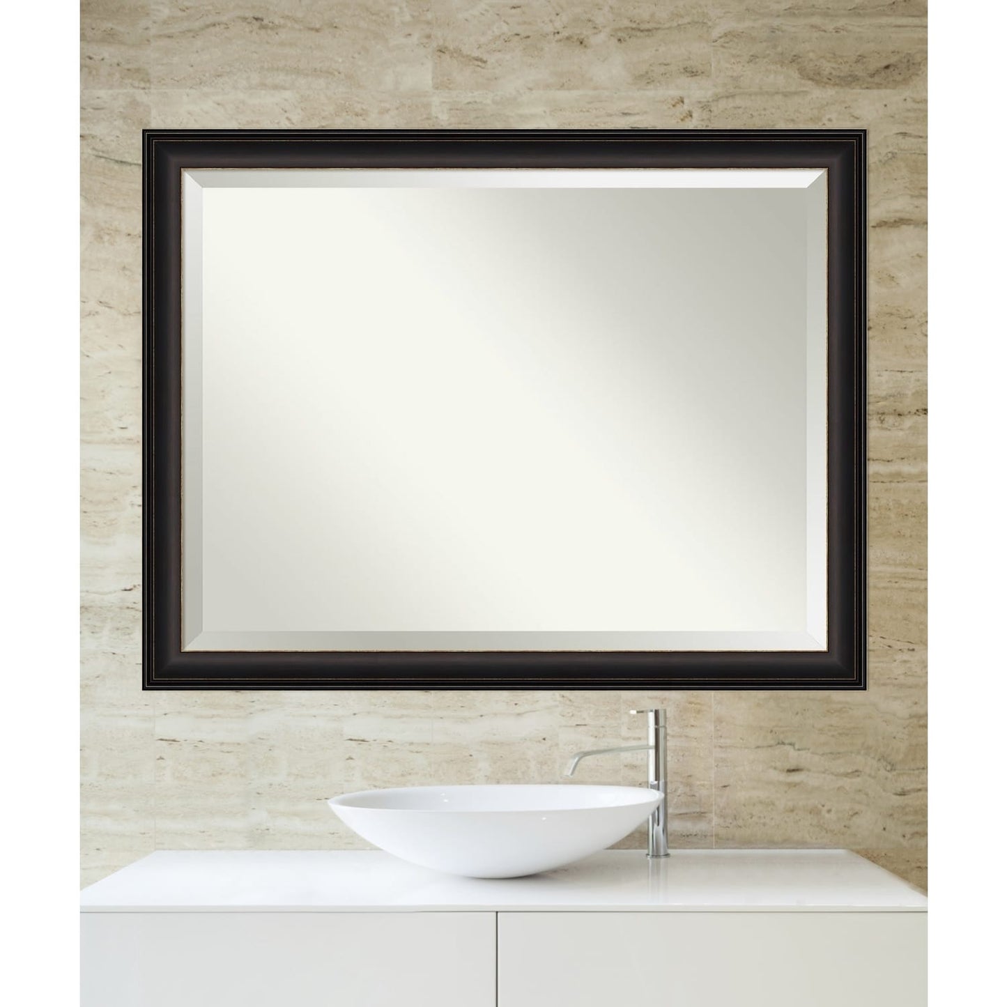 Miroir mural biseauté pour salle de bain - Cadre Trio en bronze huilé - Bronze huilé