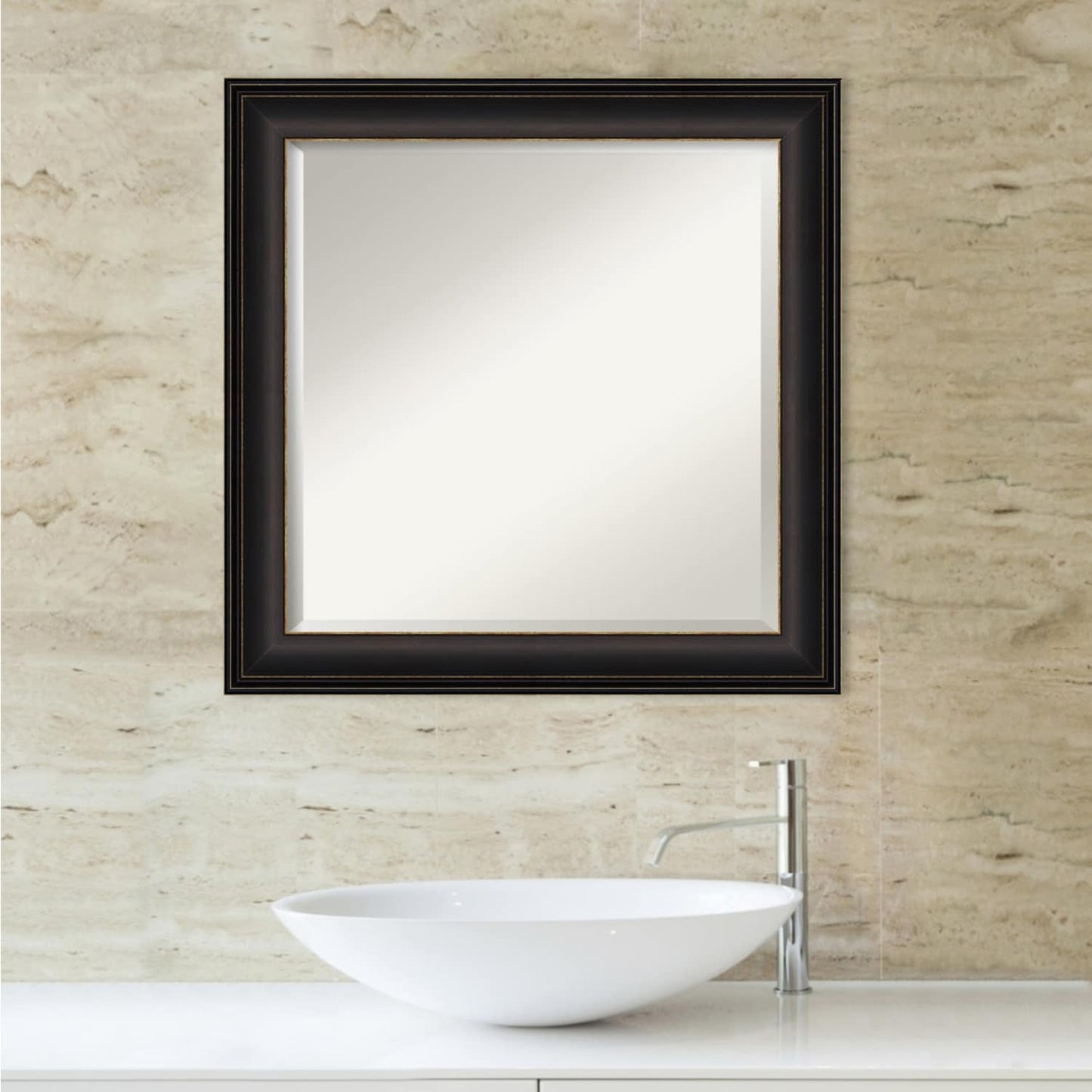 Miroir mural biseauté pour salle de bain - Cadre Trio en bronze huilé - Bronze huilé
