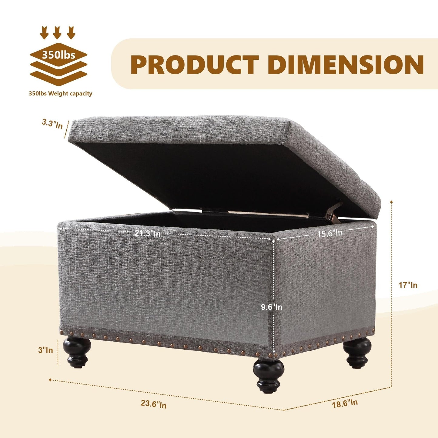 Banc ottoman de rangement capitonné, repose-pieds rectangulaire