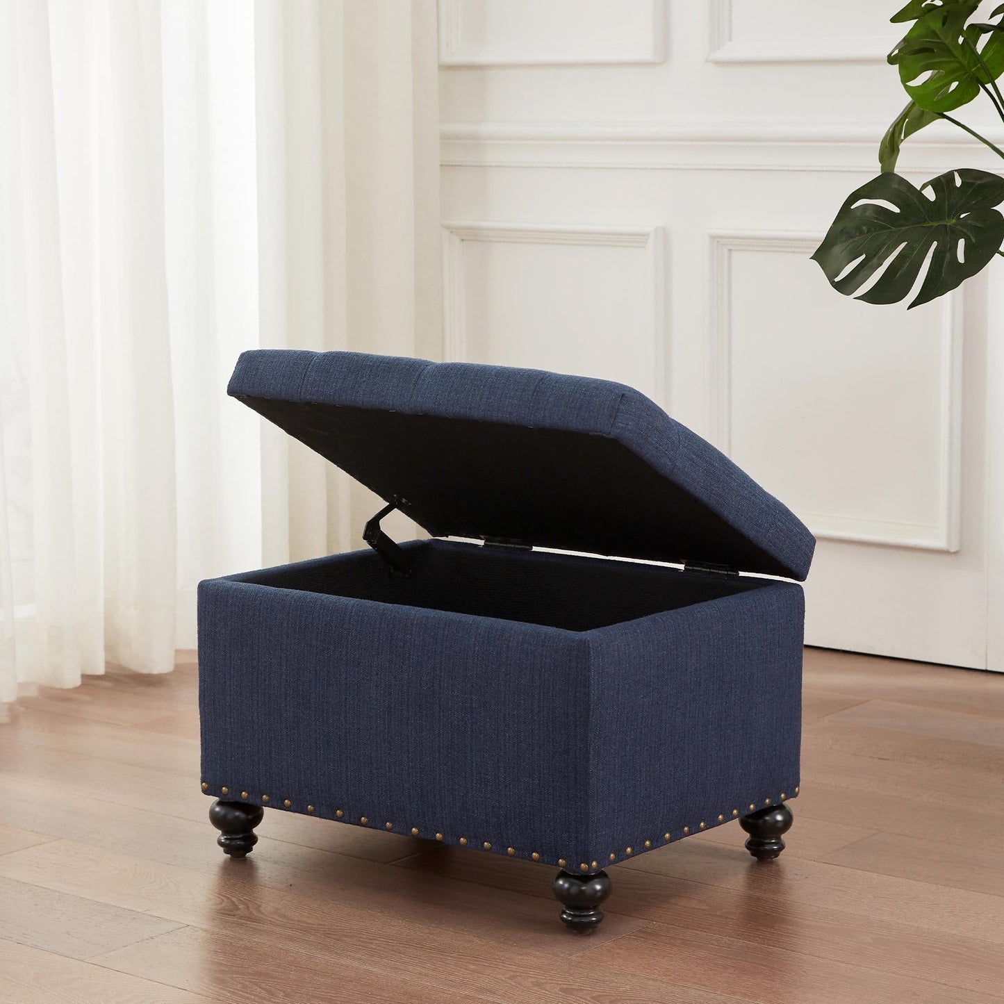 Banc ottoman de rangement capitonné, repose-pieds rectangulaire