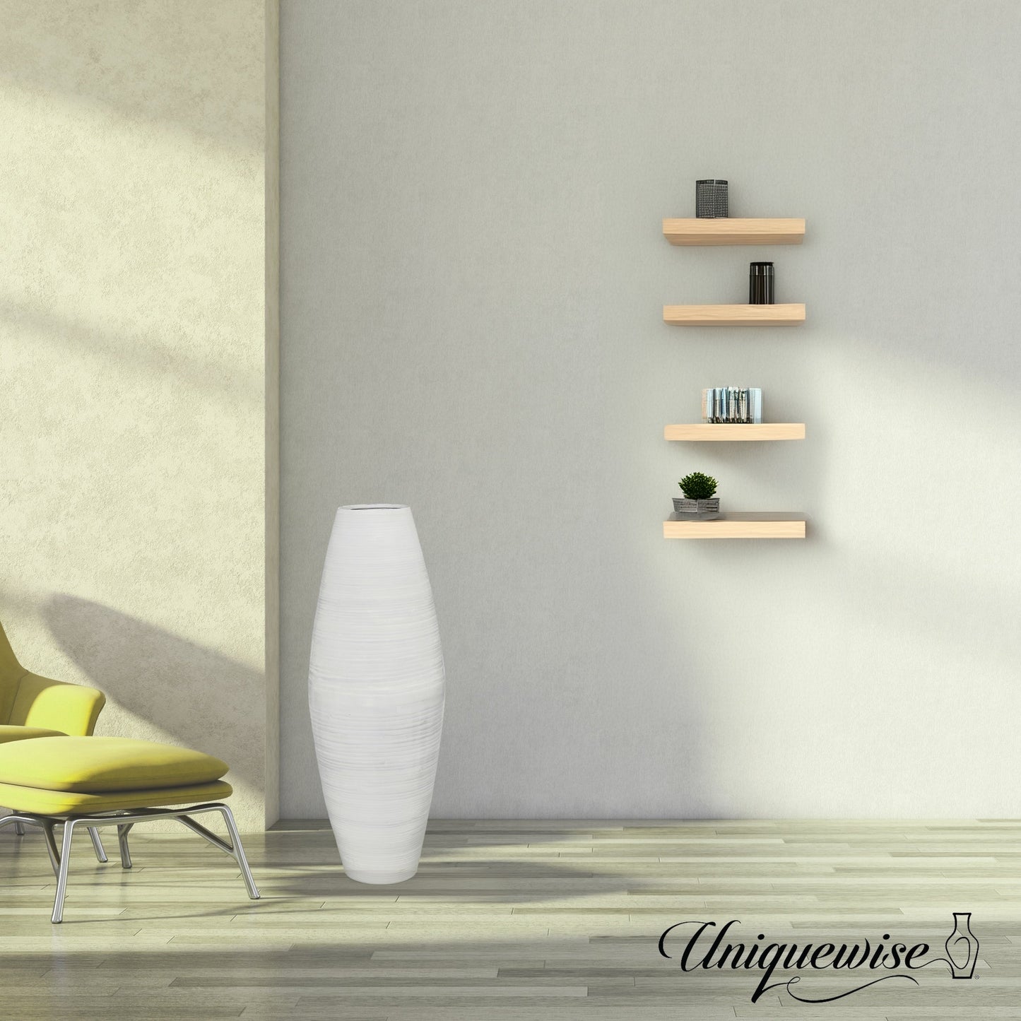 Vase cylindrique haut en bambou Uniquewise, élément décoratif pour les halls d'hôtel et les spas, idéal pour le salon ou le couloir.