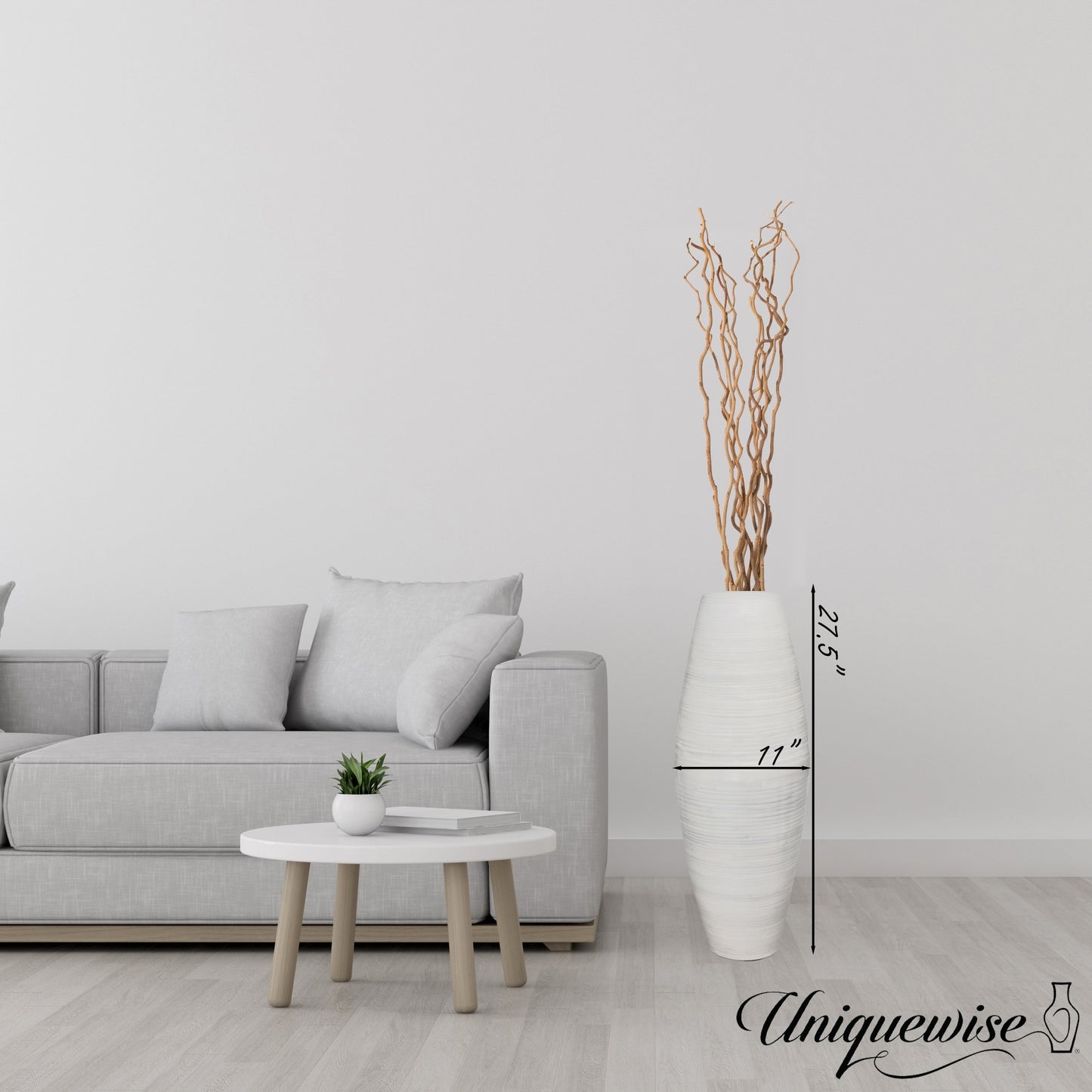 Vase cylindrique haut en bambou Uniquewise, élément décoratif pour les halls d'hôtel et les spas, idéal pour le salon ou le couloir.