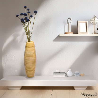 Vase cylindrique haut en bambou Uniquewise, élément décoratif pour les halls d'hôtel et les spas, idéal pour le salon ou le couloir.