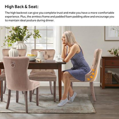 Chaise de salle à manger capitonnée en velours avec pieds en bois massif, lot de 6