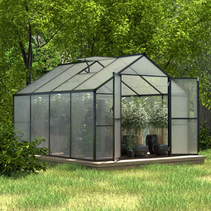 Serre de jardin en aluminium VEIKOUS avec ventilation de toit réglable et porte verrouillable, gris