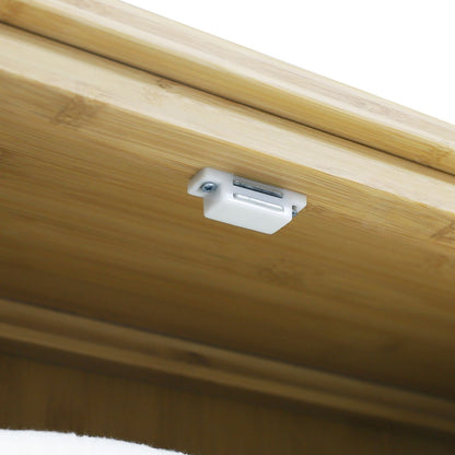 Meuble de rangement VEIKOUS en bambou à placer au-dessus des toilettes, avec étagère réglable et double porte.