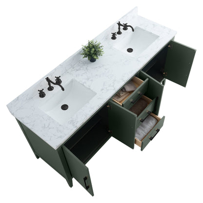 Meuble-lavabo double vasque Vanity Art 72 avec plateau en marbre reconstitué