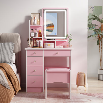 Ensemble de coiffeuse avec miroir et lampe, coiffeuse de maquillage avec tabouret