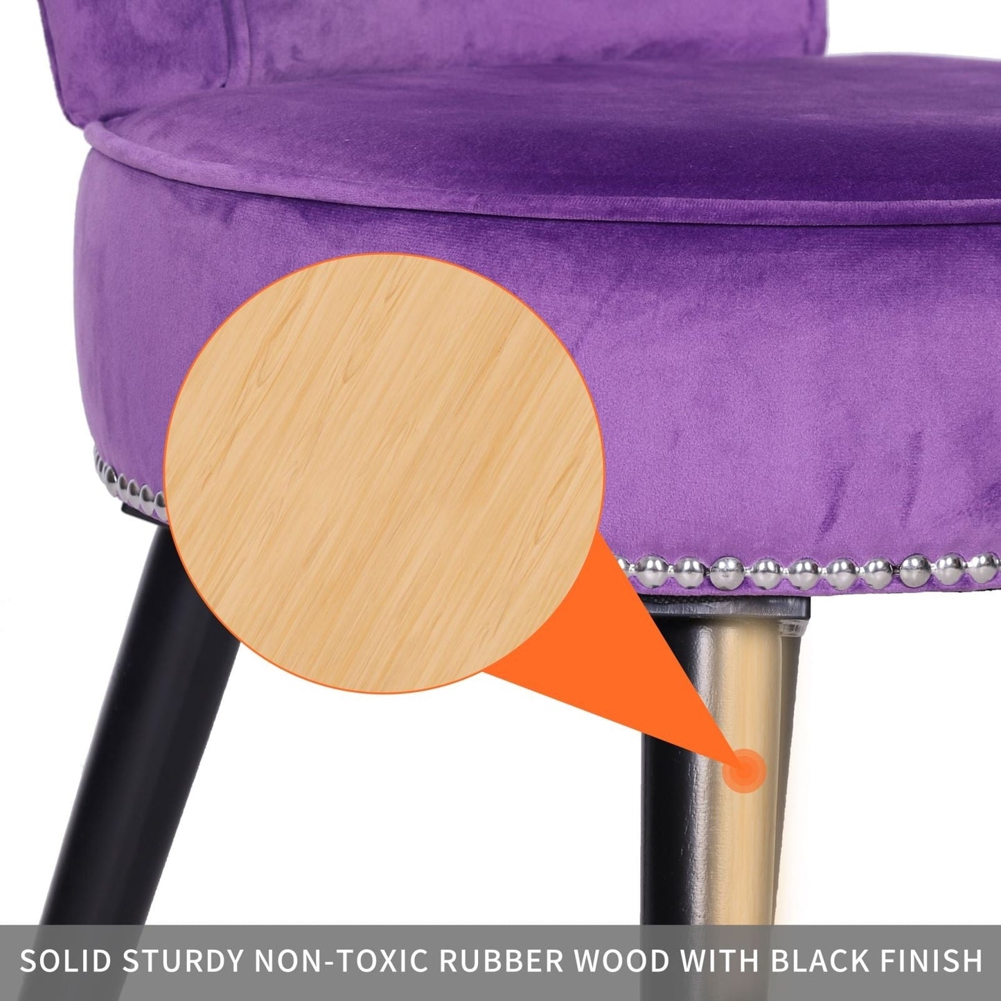 Tabouret de coiffeuse VEIKOUS avec dossier bas et pieds en bois - 17,3 x 15,7 x 25,1