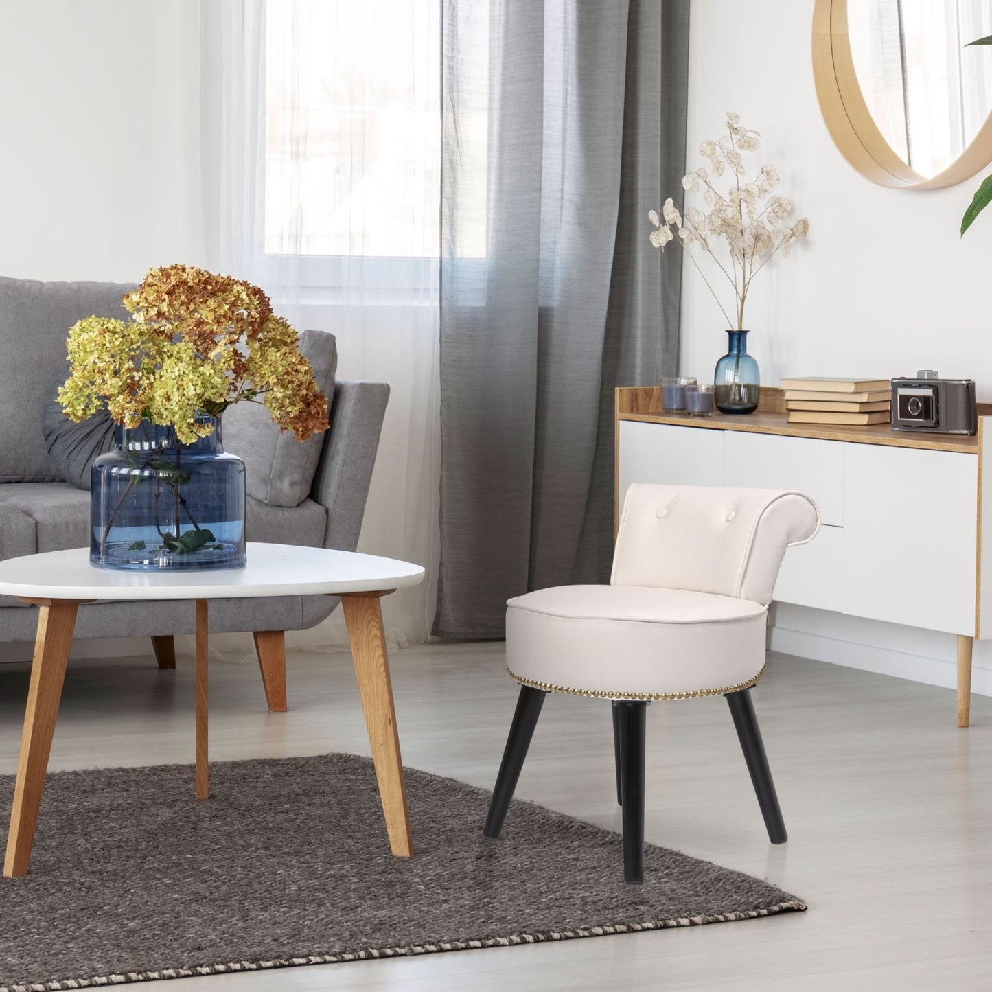 Tabouret de coiffeuse VEIKOUS avec dossier bas et pieds en bois - 17,3 x 15,7 x 25,1