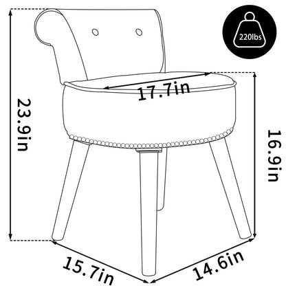 Tabouret de coiffeuse VEIKOUS avec dossier bas et pieds en bois - 17,3 x 15,7 x 25,1