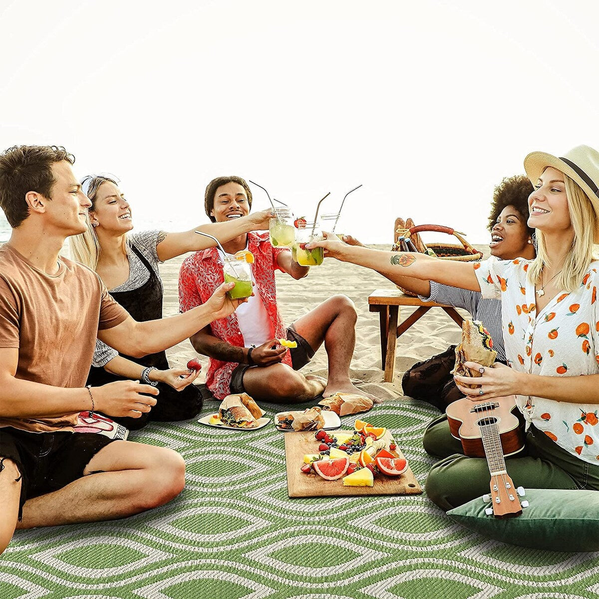 Tapis de sol/tapis d'extérieur léger et réversible Venice en plastique recyclé