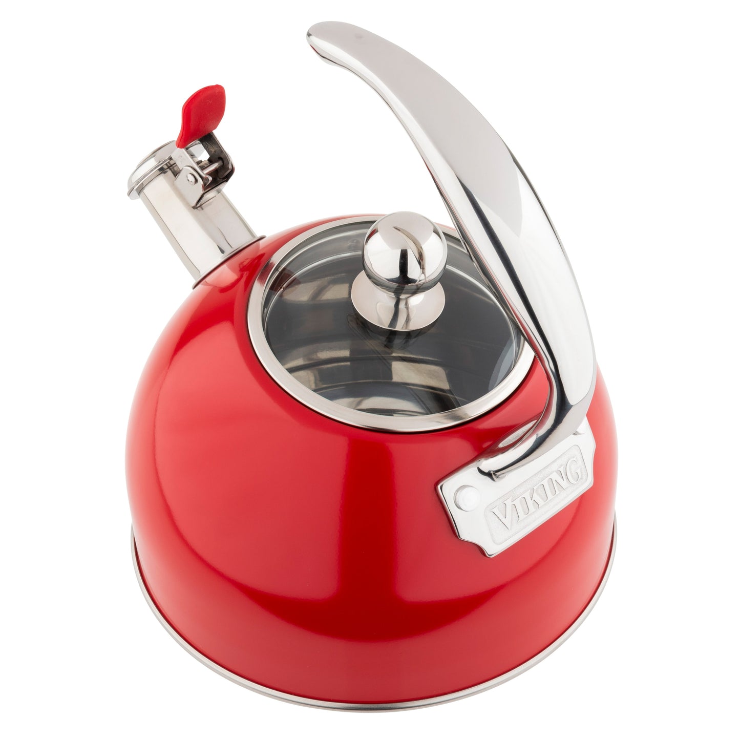 Bouilloire sifflante Viking en acier inoxydable rouge de 2,6 litres avec base à 3 couches