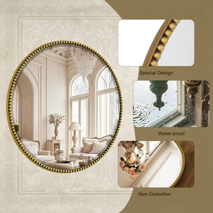 Miroir de salle de bain rond vintage avec cadre perlé