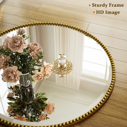 Miroir de salle de bain rond vintage avec cadre perlé