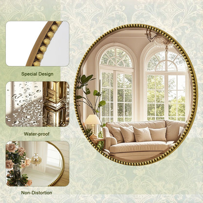 Miroir de salle de bain rond vintage avec cadre perlé