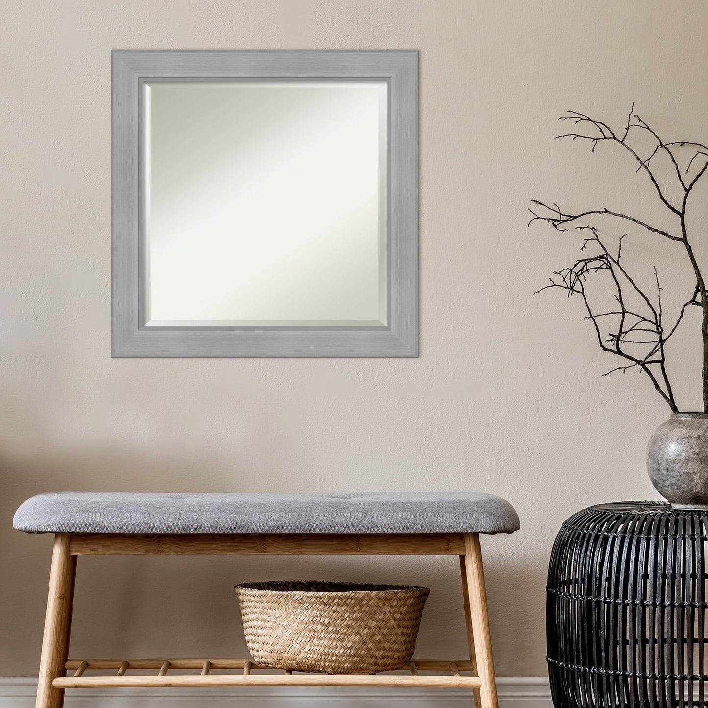 Miroir mural biseauté pour salle de bain - Cadre Vista en nickel brossé