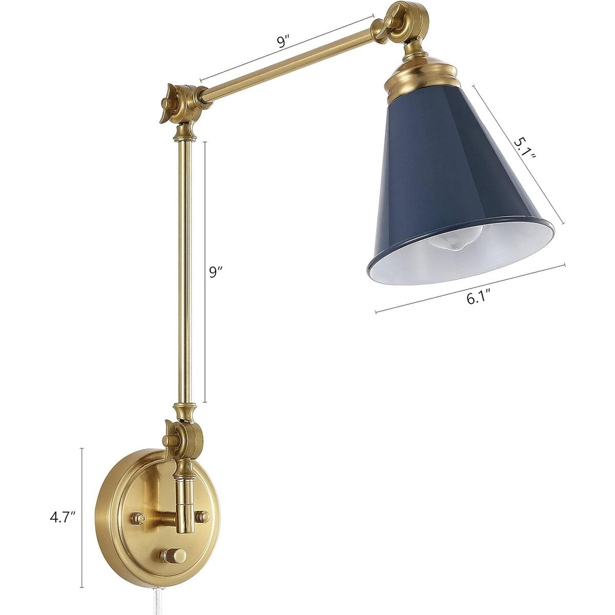 Applique murale industrielle WINGBO à bras articulé avec abat-jour en métal, lot de 2...