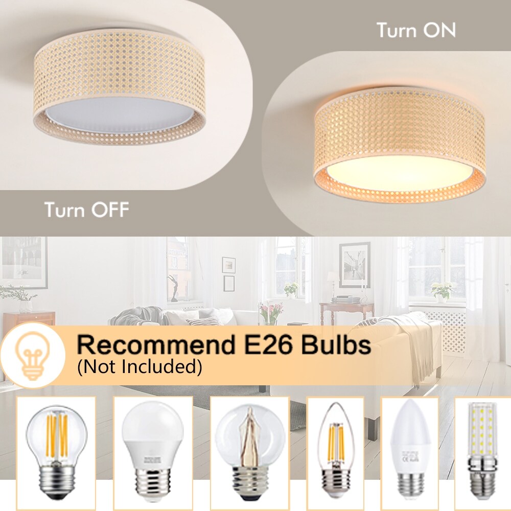 Plafonnier moderne WINGBO à 3 lumières avec abat-jour double tambour en rotin et tissu