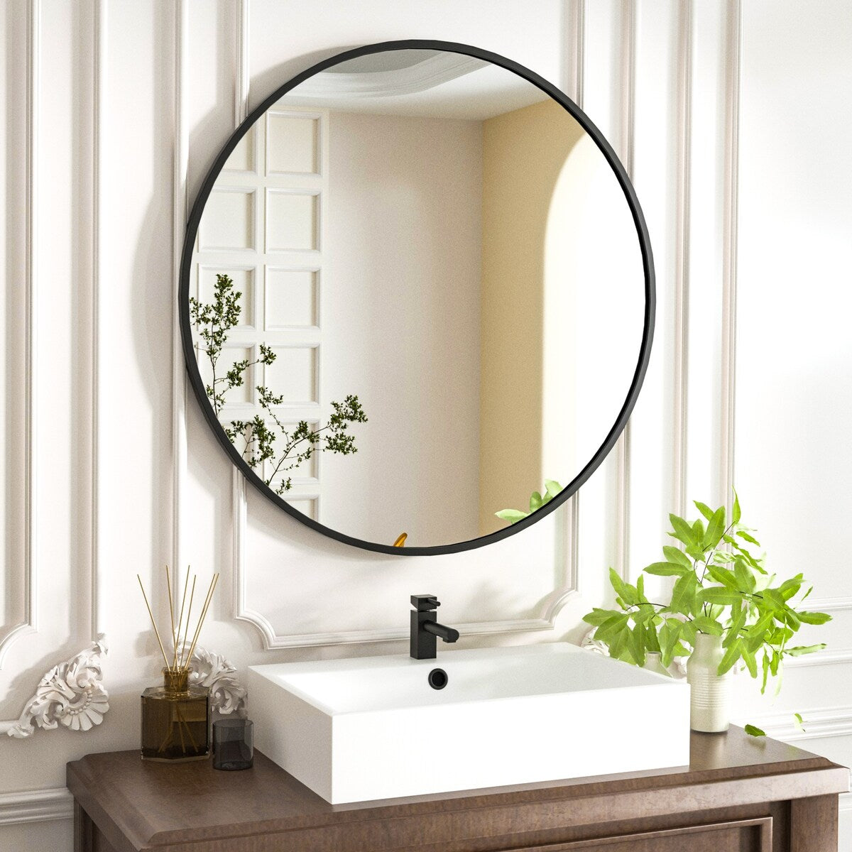 Miroir rond mural YVANLA pour salle de bain avec cadre en métal