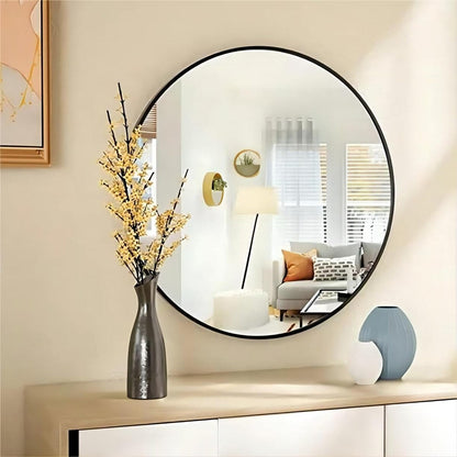 Miroir rond mural YVANLA pour salle de bain avec cadre en métal