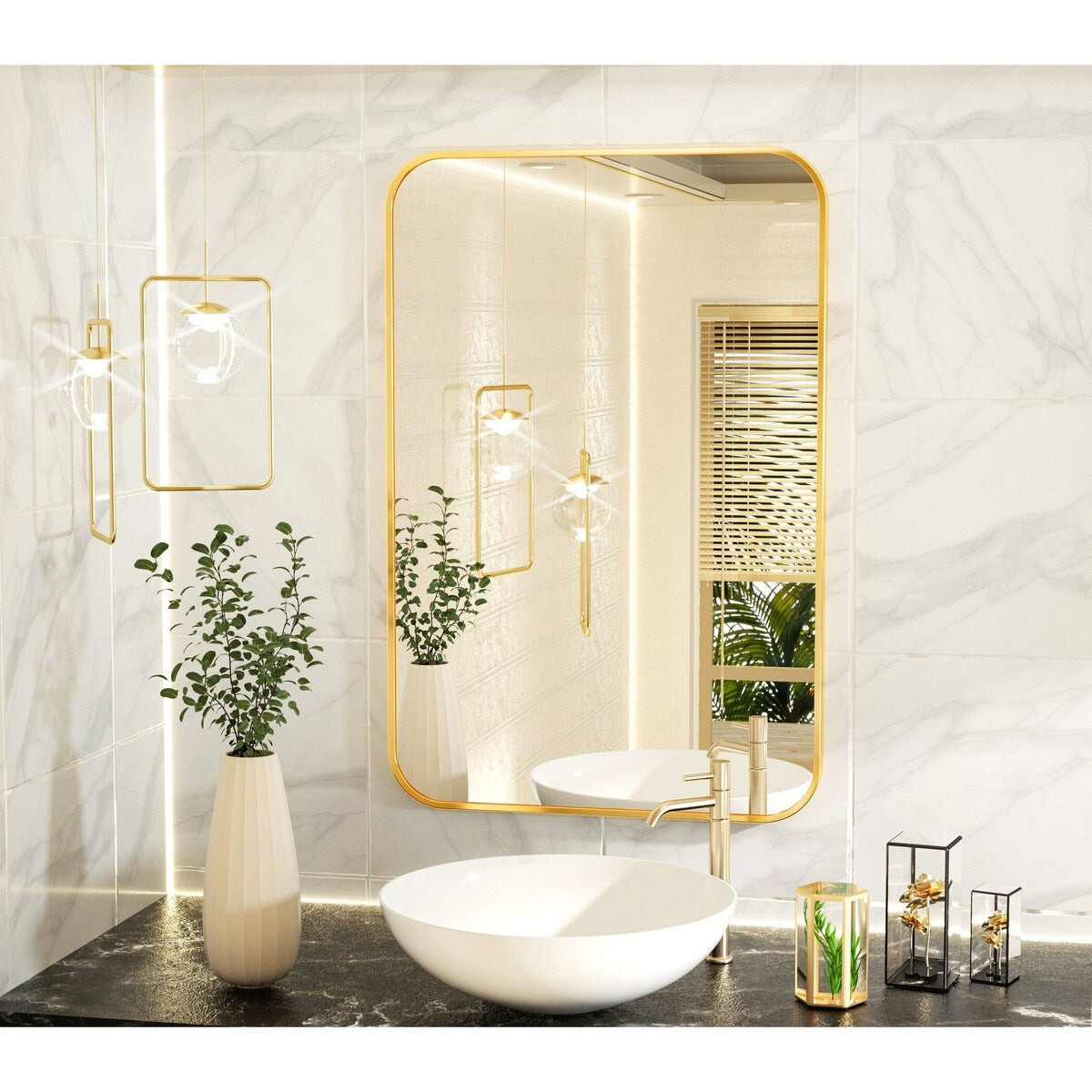 Miroir de salle de bain mural à coins arrondis