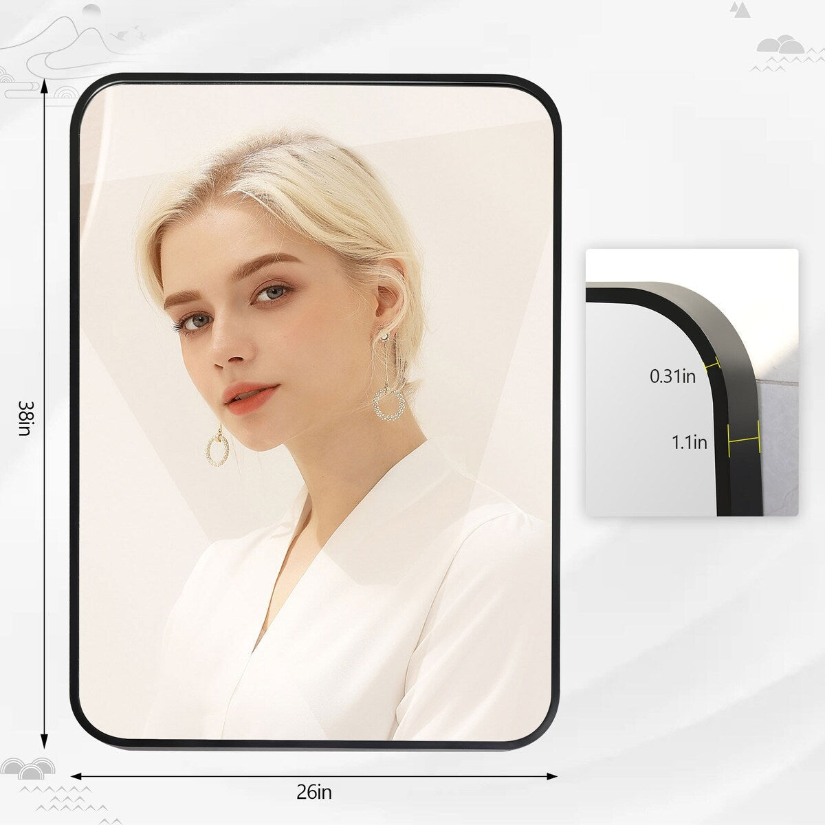 Miroir de salle de bain mural à coins arrondis