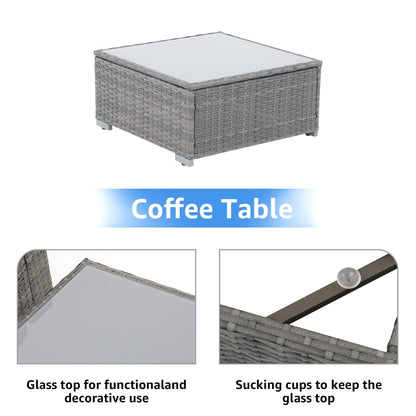 Ensemble de canapés d'extérieur sectionnels rembourrés en osier et acier, 7 pièces