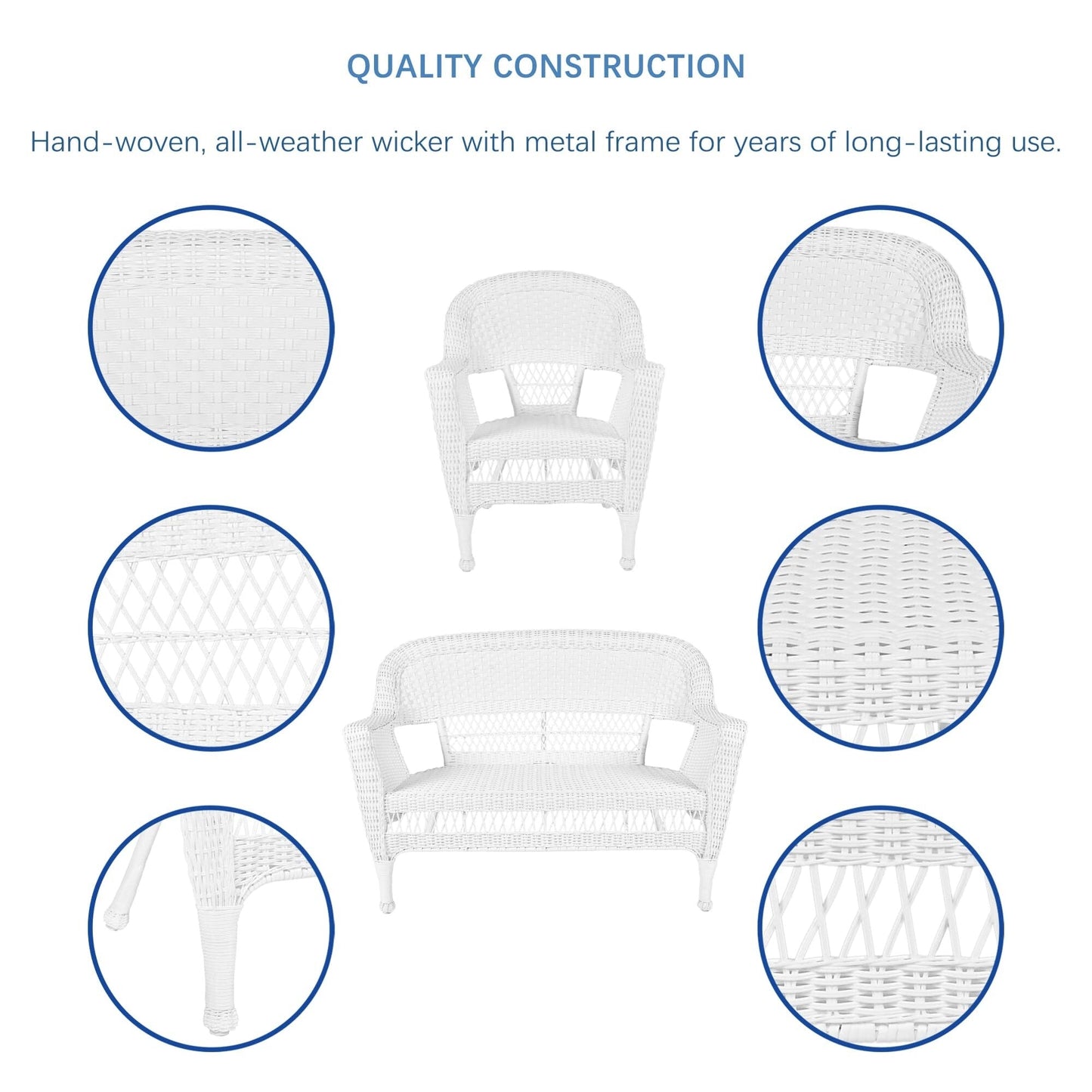 Ensemble de conversation 4 pièces pour patio en osier