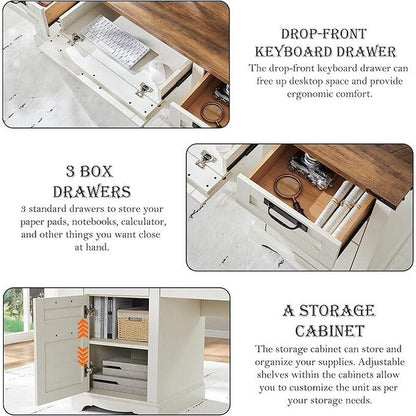 Bureau exécutif Farmhouse 60, bureau en bois pour la maison, bureau d'ordinateur