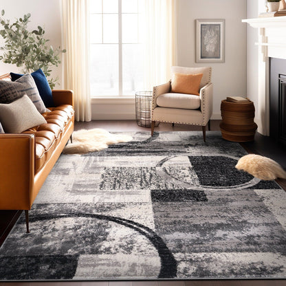 Tapis rond abstrait en polypropylène fabriqué à la machine par World Rug Gallery