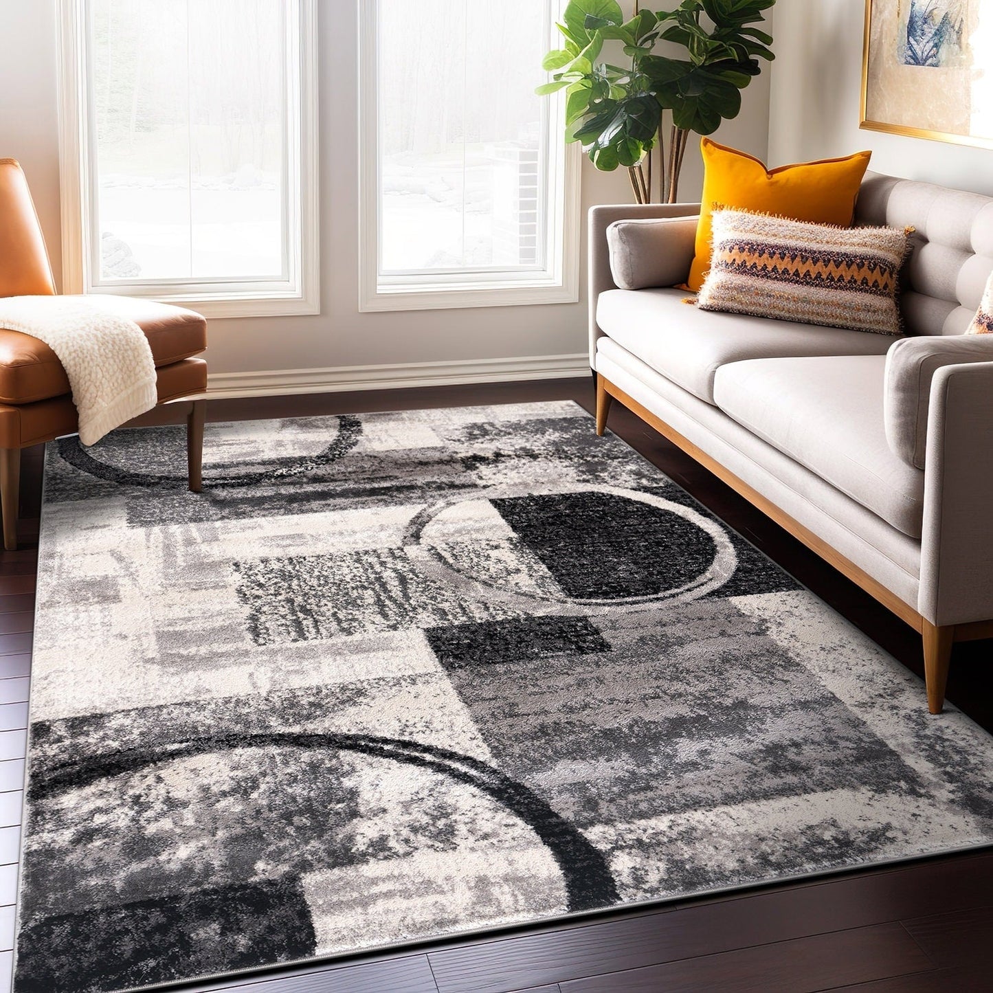 Tapis rond abstrait en polypropylène fabriqué à la machine par World Rug Gallery