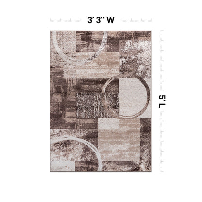 Tapis rond abstrait en polypropylène fabriqué à la machine par World Rug Gallery