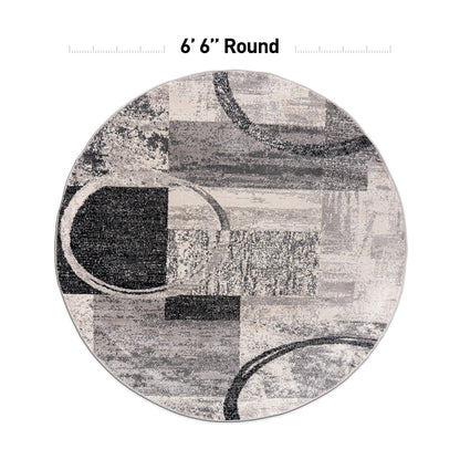 Tapis rond abstrait en polypropylène fabriqué à la machine par World Rug Gallery