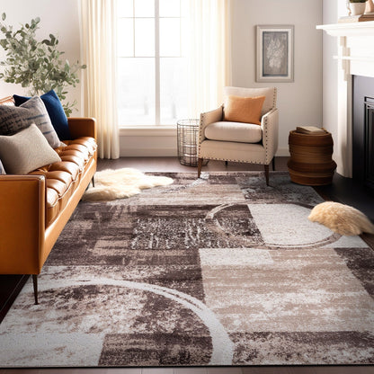 Tapis rond abstrait en polypropylène fabriqué à la machine par World Rug Gallery