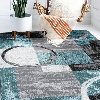 Tapis rond abstrait en polypropylène fabriqué à la machine par World Rug Gallery