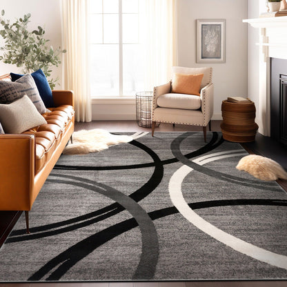 Tapis contemporain à motif de cercles abstraits, collection World Rug Gallery