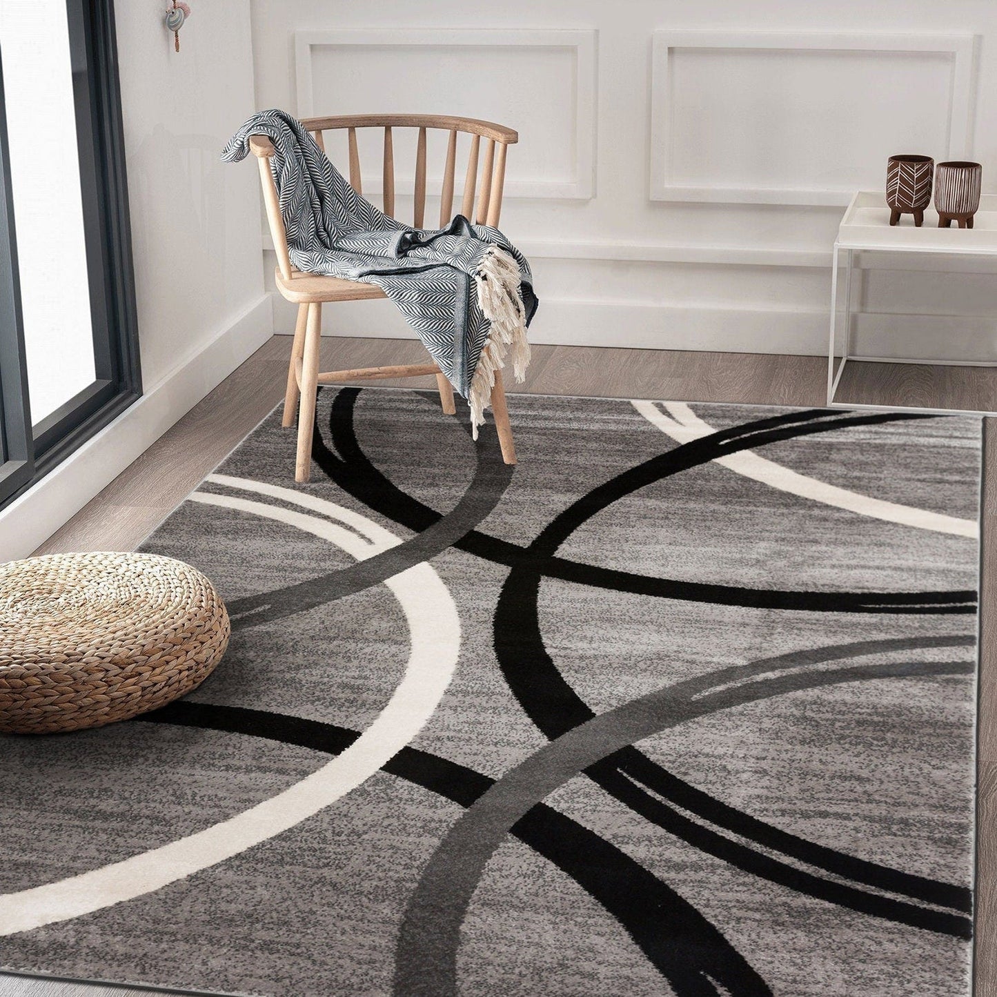Tapis contemporain à motif de cercles abstraits, collection World Rug Gallery