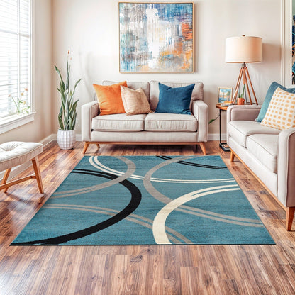 Tapis contemporain à motif de cercles abstraits, collection World Rug Gallery