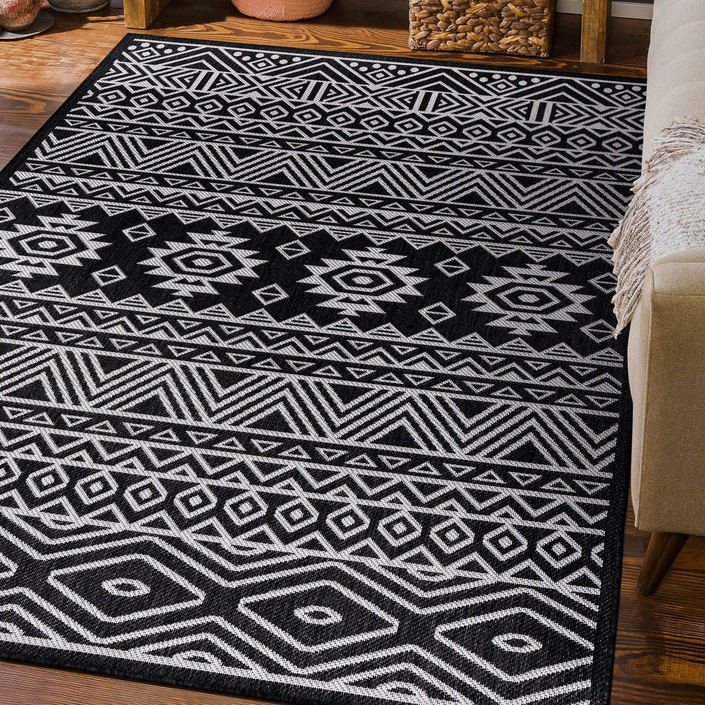 Tapis d'intérieur/extérieur texturé géométrique bohème vieilli World Rug Gallery