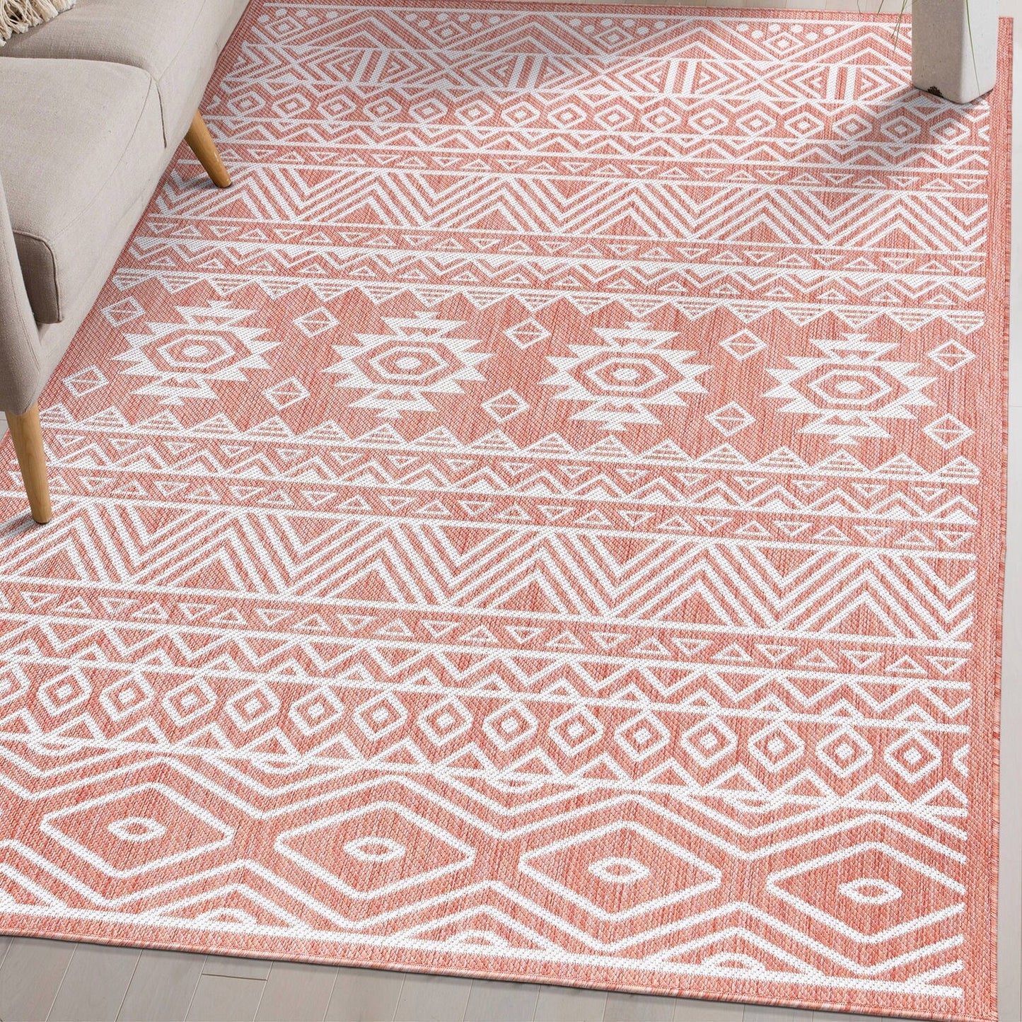 Tapis d'intérieur/extérieur texturé géométrique bohème vieilli World Rug Gallery