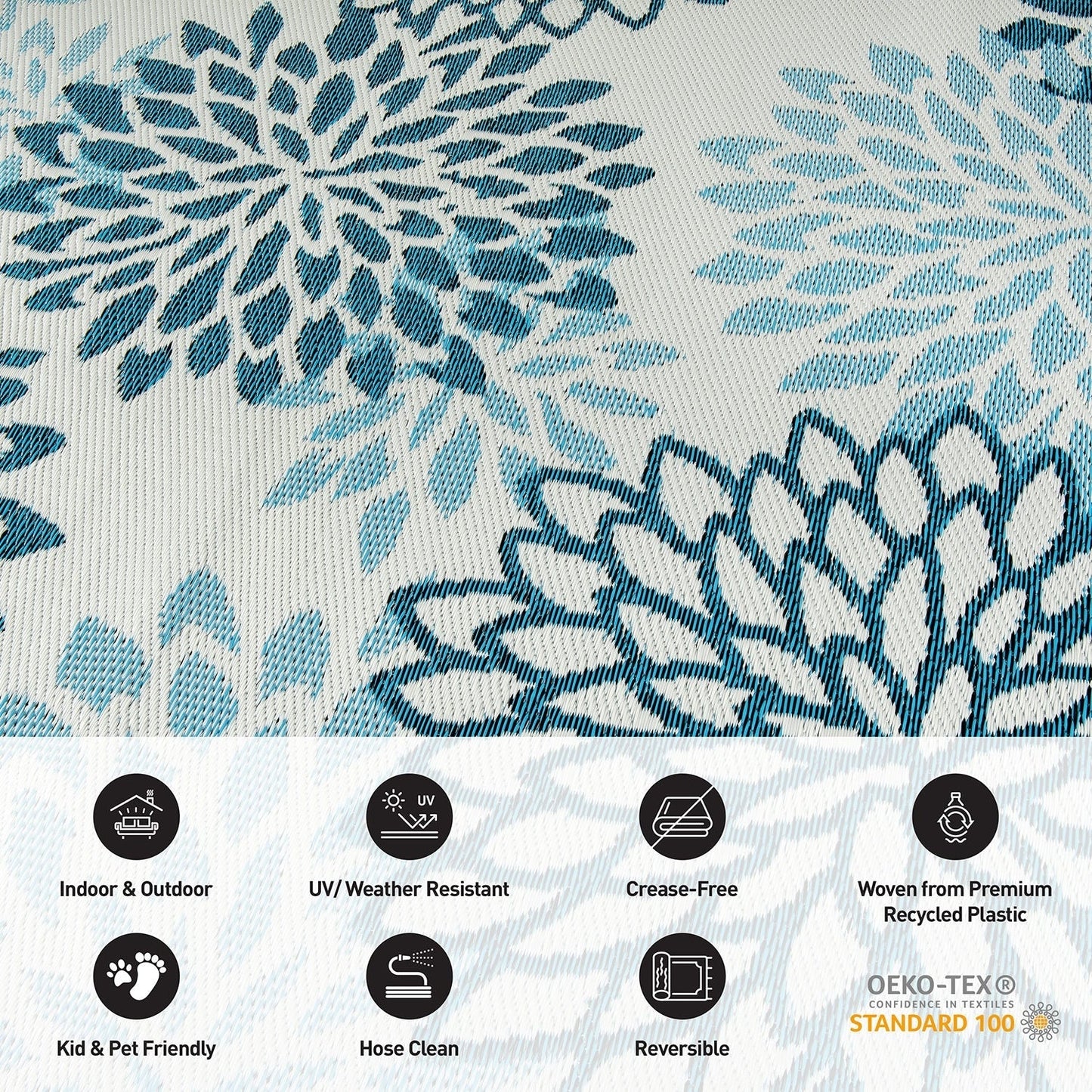 Tapis d'extérieur réversibles modernes à motif floral Aloha en plastique recyclé de World Rug Gallery