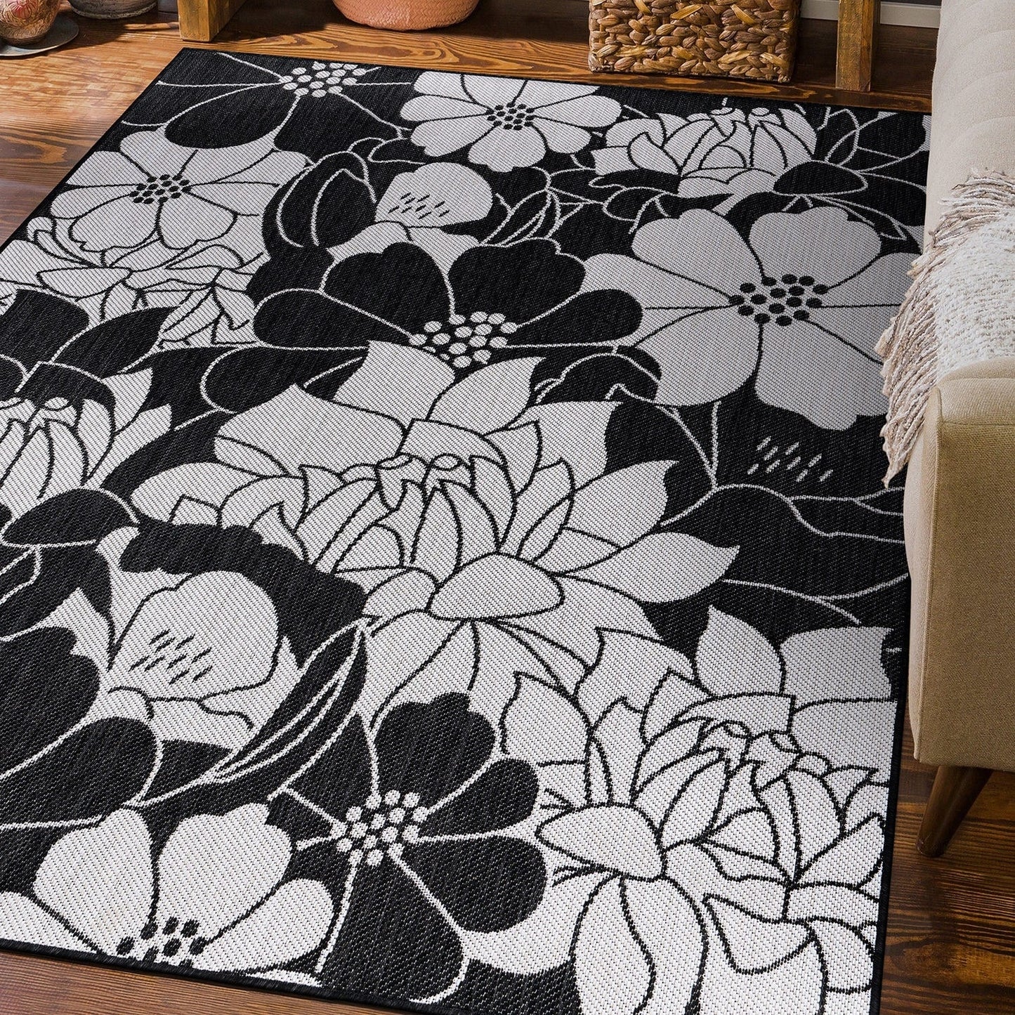 Tapis d'intérieur/extérieur moderne à motif floral texturé World Rug Gallery