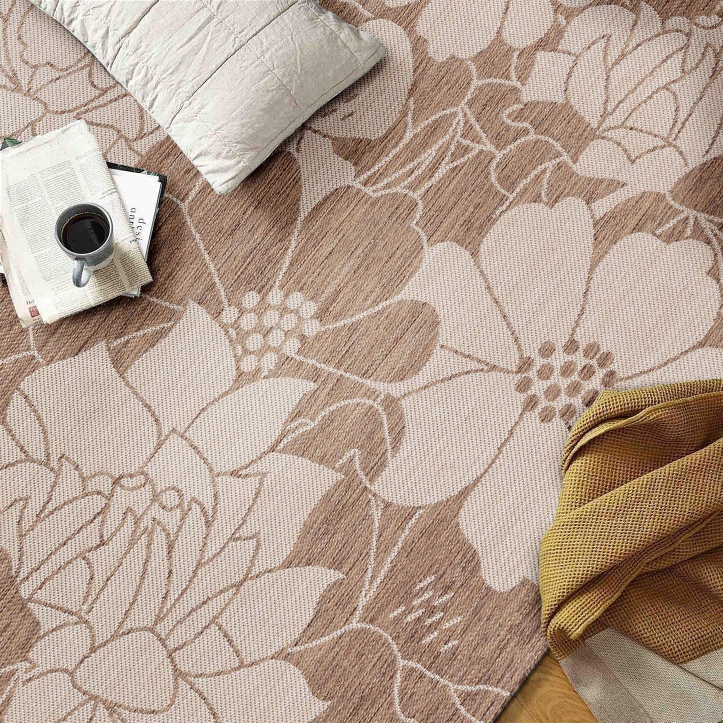 Tapis d'intérieur/extérieur moderne à motif floral texturé World Rug Gallery