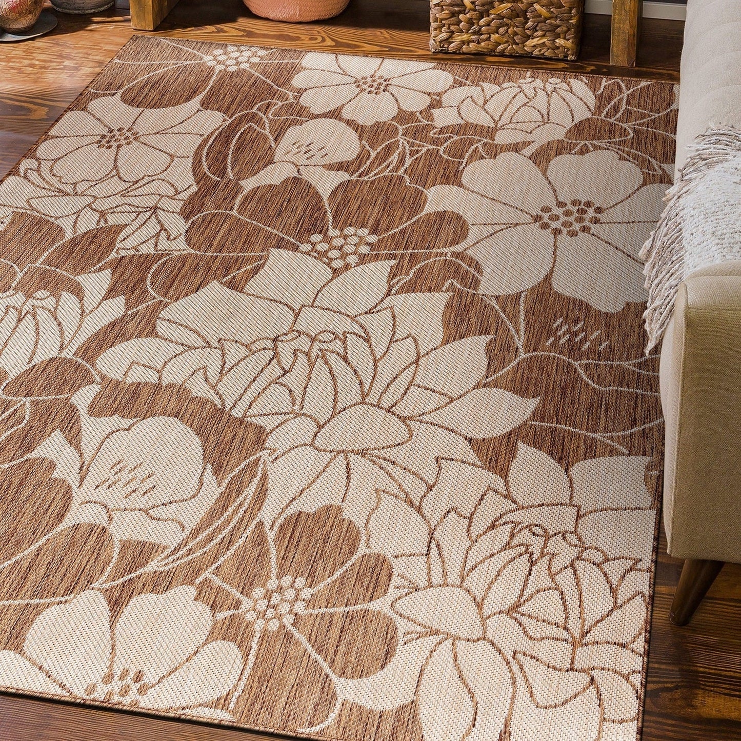 Tapis d'intérieur/extérieur moderne à motif floral texturé World Rug Gallery