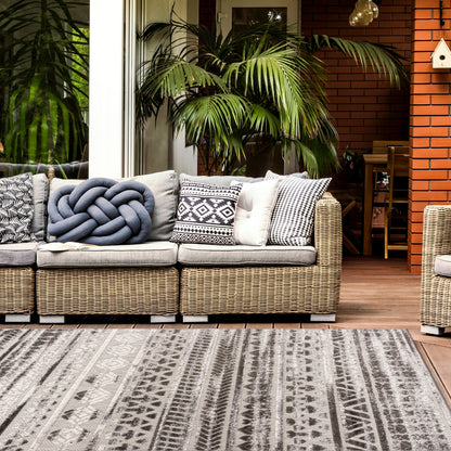 Tapis d'intérieur/extérieur à rayures modernes et géométriques délavées de World Rug Gallery