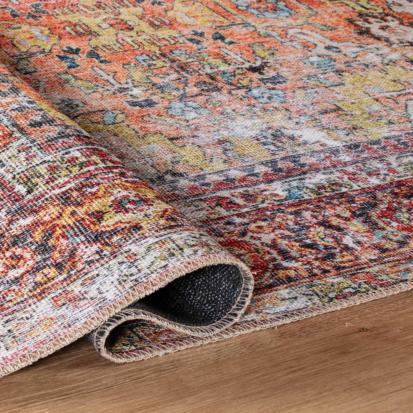 Tapis de transition World Rug Gallery, aspect vieilli, lavable en machine, antidérapant