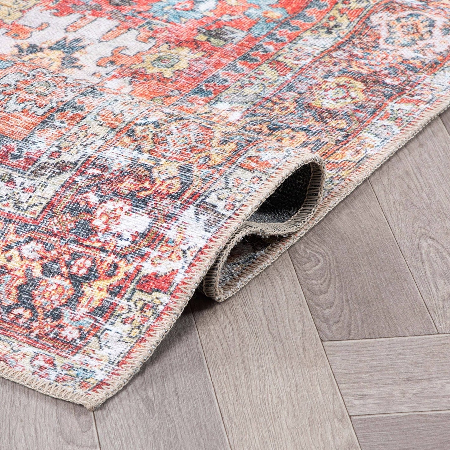 Tapis de transition World Rug Gallery, aspect vieilli, lavable en machine, antidérapant