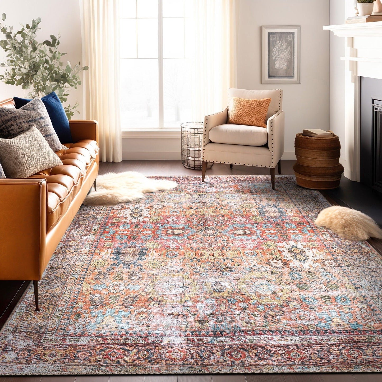 Tapis de transition World Rug Gallery, aspect vieilli, lavable en machine, antidérapant